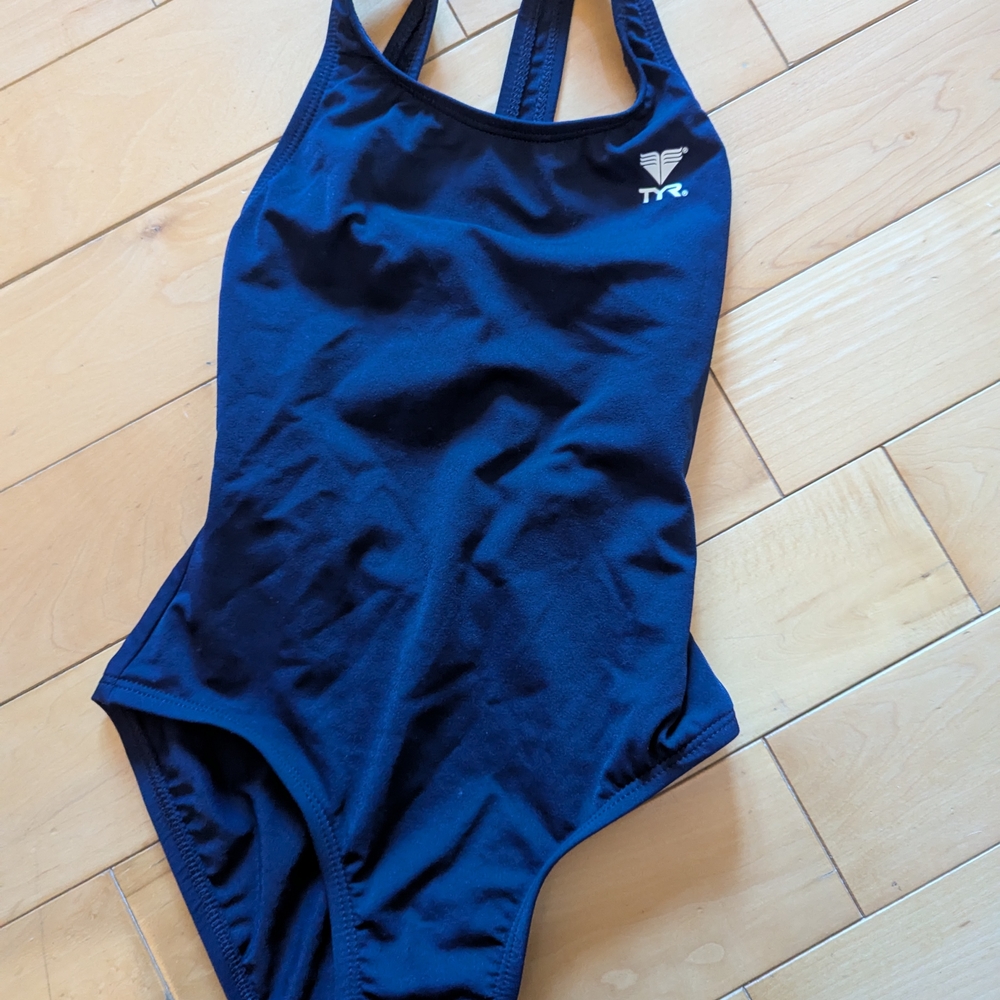TYR Girls 8 Navy Blue Racerback One Piece Swimsuit